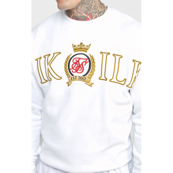 SikSilk White Crest Embroidery Sweatshirt